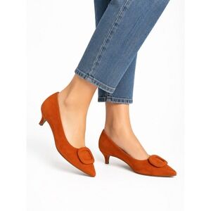 Audrey Brooke Vintage Y2K Orange Suede Kitten Heels Pumps Women's Size 6M